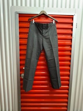 Express Producer Slim Fit Gray Wool Blend Plaid Dress Slacks